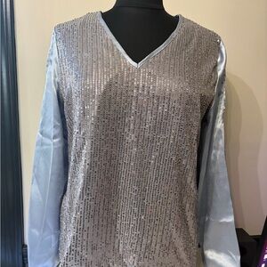 Silver Sequin V-Neck Top
